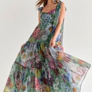 Francesca's Tie Strap Tiered Floral Maxi Dress